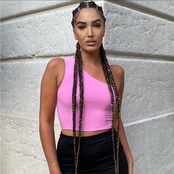 NWT pink one-shoulder lace-up back crop top - Picture 2 of 4